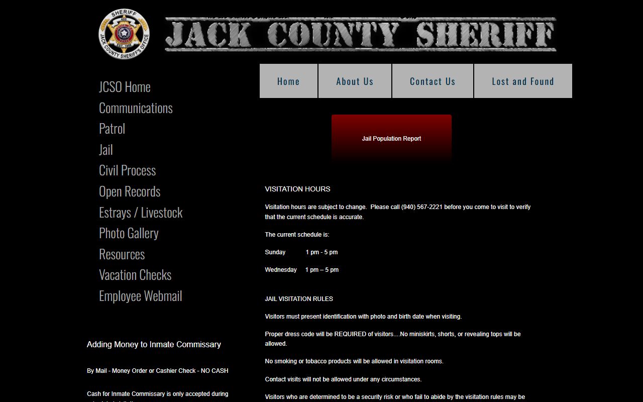 Jack County Law Enforcement Center inmate information and jail visitation rules