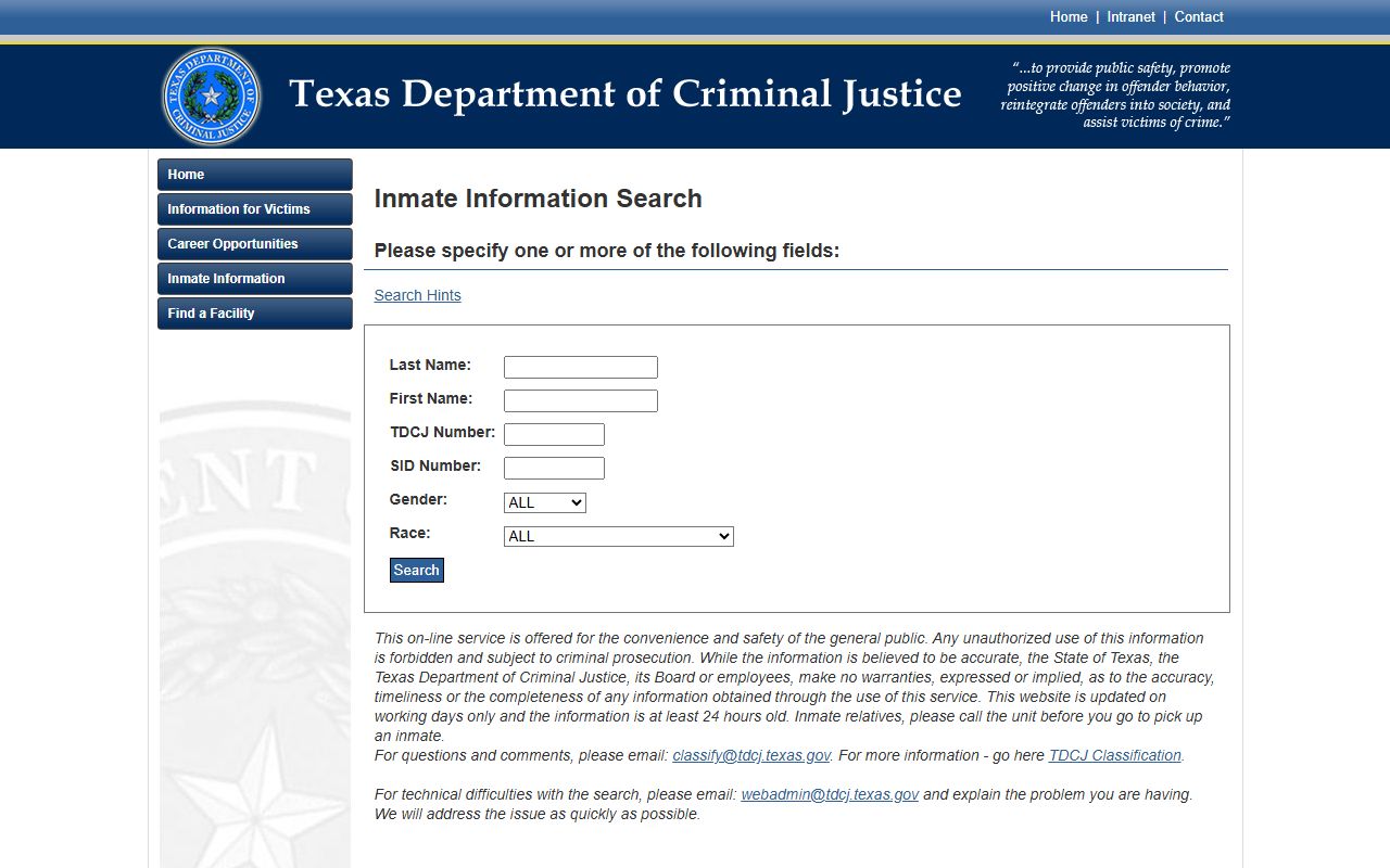 Texas TDCJ inmate search for Jack County sentenced inmates